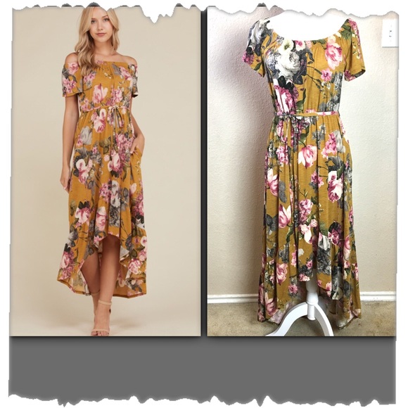 Annabelle Dresses & Skirts - Annabelle Mustard Hi-Low Ruffle Hem Maxi BohoDress